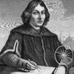 Engraved portrait of Polish astronomer Nicolas Copernicus (1473 - 1543) drawing the sun as the center of the universe. (Photo by Kean Collection/Getty Images)